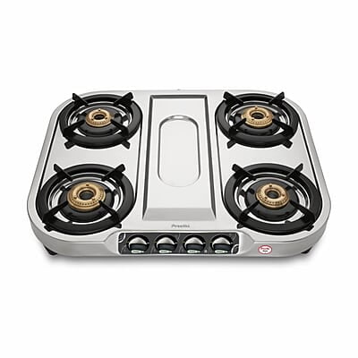 Preethi Shine Stainless Steel Gas Stove 4 Burners Manual Ignition ISI Certified