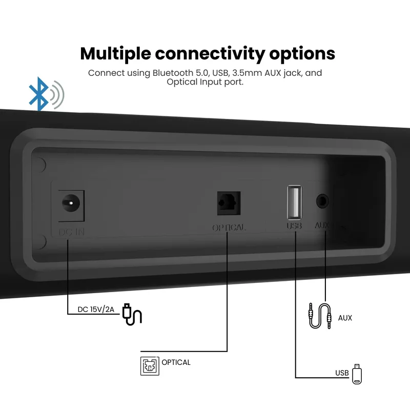 Portronics Sound Slick 5 – 80W Wireless Soundbar with Remote offers immersive sound, sleek design, and easy connectivity. Perfect for enhancing your TV audio experience at home.