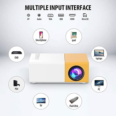 Mini Projector Home Theater LED Projector with Remote Controller, 6000lm LED Corded Projector UC500 Support HDMI, AV, SD, USB Interfaces