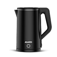 AGARO Elegant Electric Kettle, 1.8L, Double Layered Kettle, Stainless Steel Inner Body Black