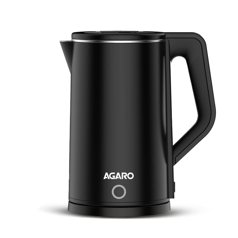 AGARO Elegant Electric Kettle, 1.8L, Double Layered Kettle, Stainless Steel Inner Body Black