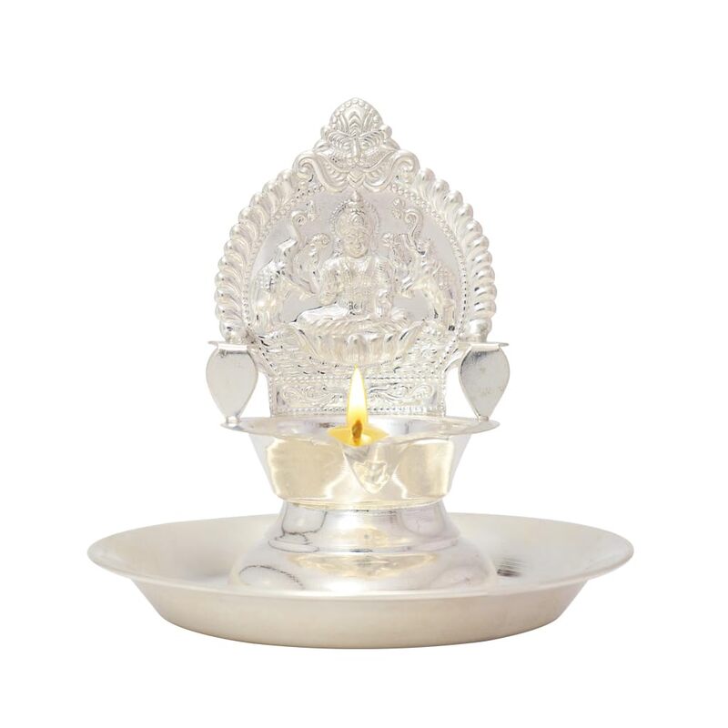 Silver Plate with Kamakshi Diya