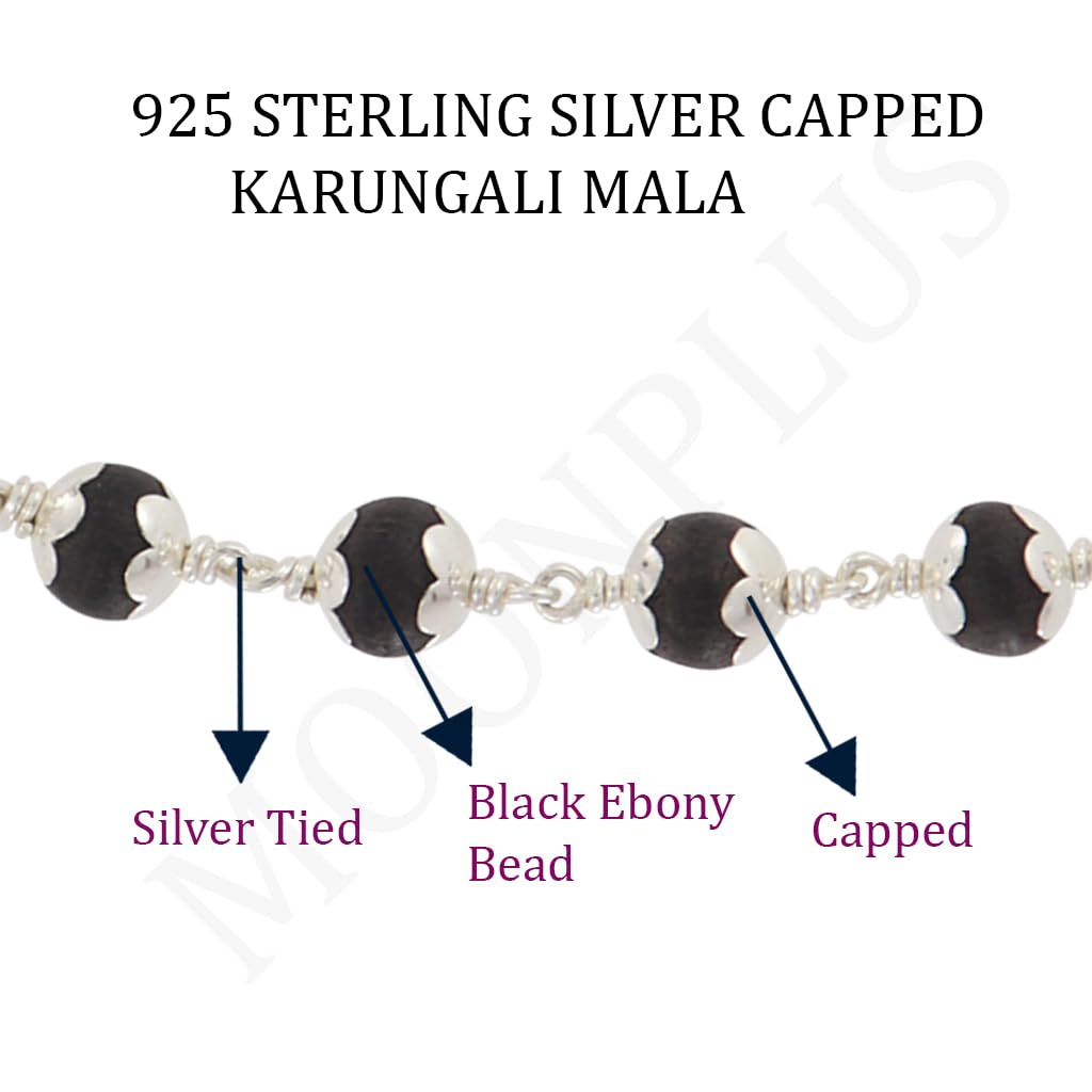 Karungali Mala with Silver Murugan, Vel & Tamil Om Pendant Spiritual Mala