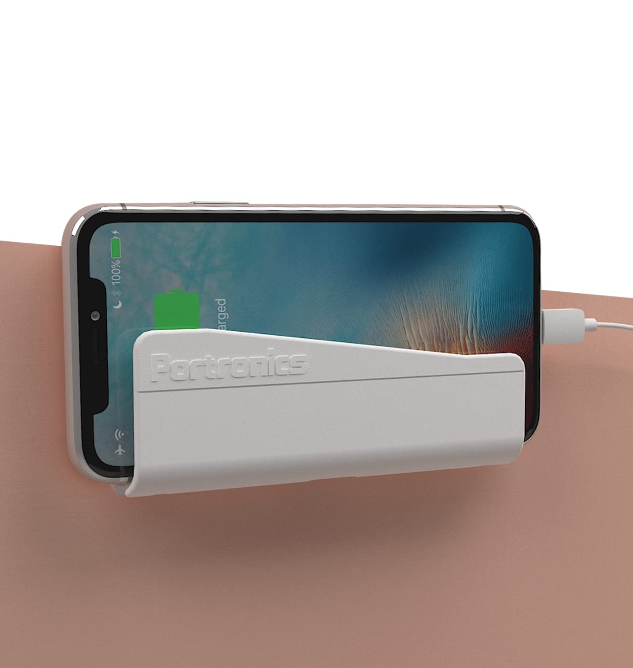 Portronics Modesk 101 Wall Mount Mobile Holder | Charging Holder | White