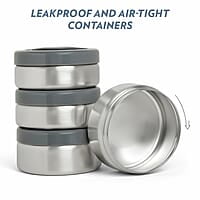 Borosil Hot-N-Fresh Prime Stainless Steel Insulated Lunch Box, Keeps food warm upto 8 Hours, Set of 4 (2 pcs 420 ml + 2 Pcs 350 ml), Grey