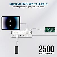 Portronics Power Plate 14 Extension Board – 10 Universal Sockets | 25W Type-C PD | 3 USB Charging Ports | 3 Meter Long Cord | 2500 Watts | Multi-Plug for Home Appliances | White