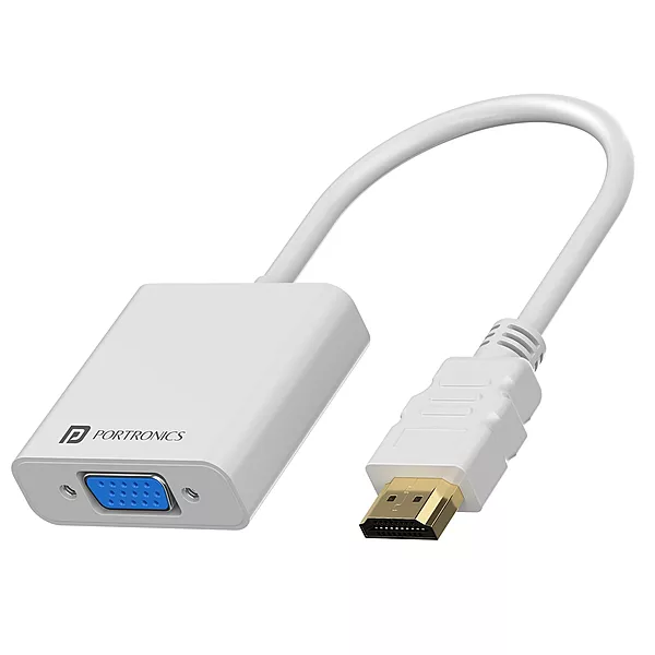 Portronics DigiBridge White – HDMI To VGA Converter, 1080p, Compact Plug-And-Play