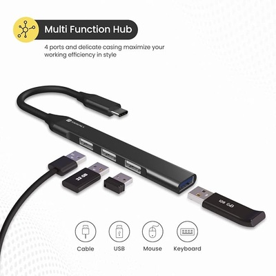 Portronics Mport 31C USB C Hub (4-in-1), Type C Multiport Adapter with 1 x USB 3.0 & 3 x USB 2.0 Ports, up to 5 Gbps High Speed Data Transfer (Grey)