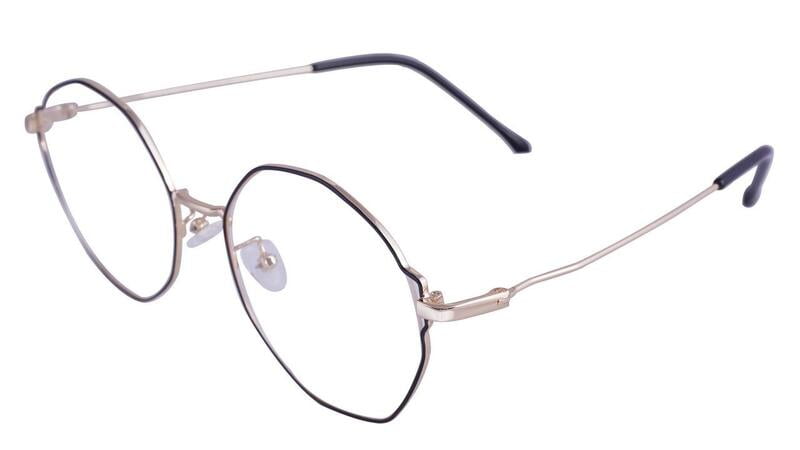 Unisex Oversized Round Spectacle Frame. Golden & Black Color Metal Frame. Unisex Oversized Round Spectacle Frame. Golden & Black Color Metal Frame.