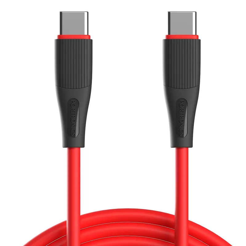 Portronics POR 2111 Silklink USB-C to USB-C Cable – 60W, 1M, Soft Silicon, Red