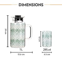 Borosil Artisan Series Vista 1000ml Multipurpose Jug with 2 pc Medium (295 ml) Glass Set | 100% Borosilicate, Fridge & Freezer, Dishwasher Safe | Glass Jug with Tumbler | Transparent