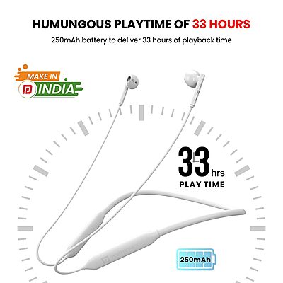 Portronics Harmonics Z5 – Bluetooth Headset, 33Hrs Playtime, Crisp Sound, Comfortable Fit, Sleek Design, Ideal for Music & Calls, Easy Controls, Lightweight, Perfect for Daily Use, White Color.
