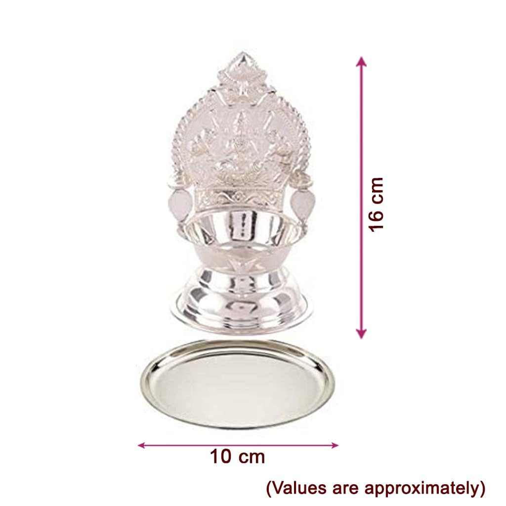 Silver Plate with Kamakshi Diya\ Villakku Set