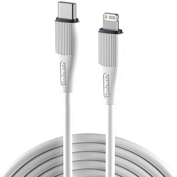 POR 2718 Silklink C-Lightning – 20W USB-C to Lightning Soft Silicon Cable | 1M | White | 06 Months