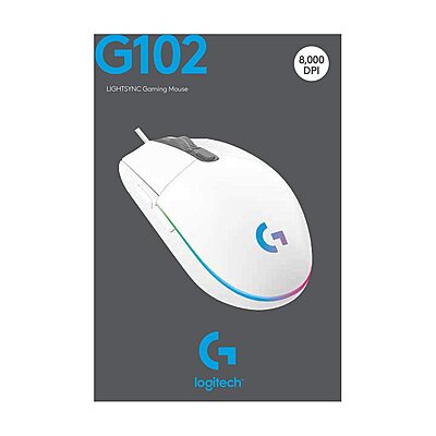 LOGITECH USB WIRED GAMING MOUSE WITH 8K DPI TRACKING AND CUSTOMIZABLE RGB LIGHTING G102-White LOGITECH USB WIRED GAMING MOUSE WITH 8K DPI TRACKING AND CUSTOMIZABLE RGB LIGHTING G102-White