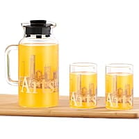 Borosil Artisan Series Roma 1000ml Multipurpose Jug with 2 pc Medium (295 ml) Glass Set | 100% Borosilicate, Fridge & Freezer, Dishwasher Safe | Glass Jug with Tumbler | Transparent