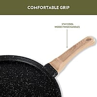 Borosil Vajra Die-Cast Non-Stick Aluminium Flat Tawa, for Rotis & Parathas, Black with Wood-Finish Handles, 300 mm Wide, 5 mm Thick