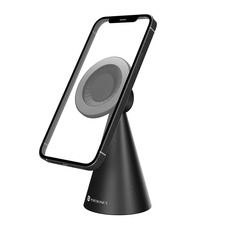 Portronics Mogun 5 Magnetic Phone Holder – Magsafe Compatible | 360° Rotation & 180° Pivot | Black
