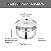 Borosil Triply Stainless Steel 3.6 L (22 Cm) Tope with Lid | Gas, Induction, Hot Plate, Halogen Compatible