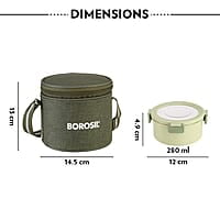Borosil Glory Green Stainless Steel Lunchbox with Bag | 3 pcs Container Set (280 ml Each) | Microwavable Tiffin