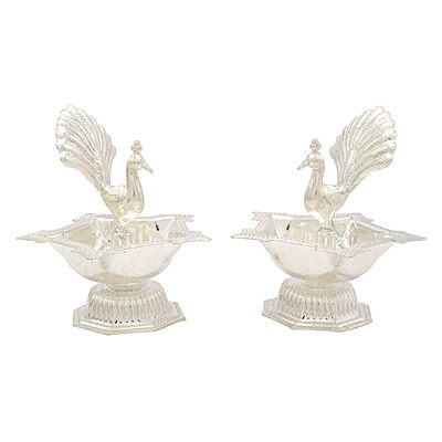 Silver Peacock Diya