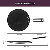 Borosil Granito Non-Stick Concave Tawa, Induction Friendly, Granite Finish, PFOA-Free, 25 cm Diameter, Black