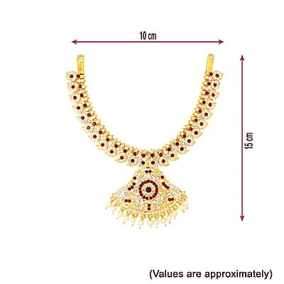 Red & White Stone Gold Plated Necklace/Attigai Red & White Stone Gold Plated Necklace/Attigai