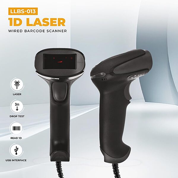 Lapcare LLBS‑013: wired CCD 1D barcode scanner with USB/RS232 interface, 200 fps decoding, supports EAN‑13/UPC/Code 128/Code 39, 1‑yr warranty—fast & accurate.