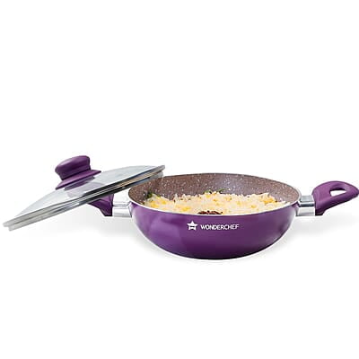 Wonderchef Royal Velvet Non-stick 26cm Kadhai with Lid and Handles 3 mm thick