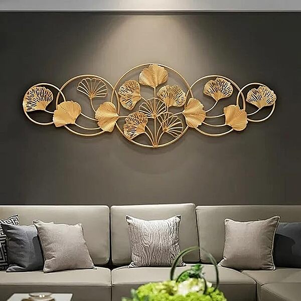 DAD Modern Gold Metal Ginkgo Leaf Wall Art Sculpture - 49x2x16.5 Inches