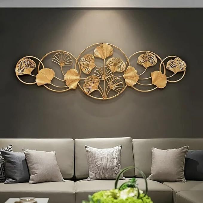 DAD Modern Gold Metal Ginkgo Leaf Wall Art Sculpture - 49x2x16.5 Inches