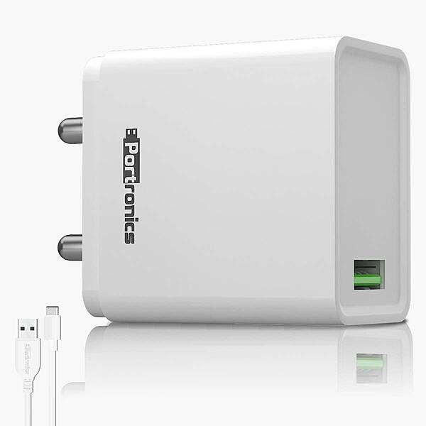 Portronics Adapto ONE 3A Fast Charger! Includes a durable 3M Type-C cable for convenience. Perfect for home or travel. Stay powered up effortlessly!