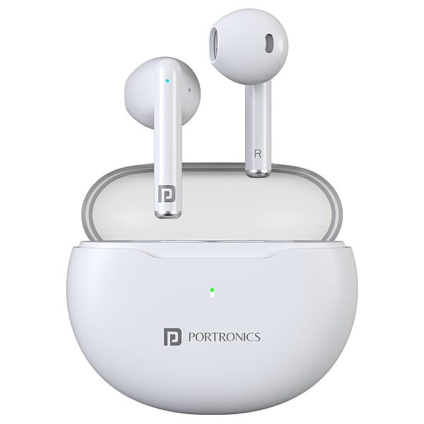Portronics Twins S20 – TWS Earbuds, 35H Playtime, White. Enjoy seamless connectivity, superior sound quality, and a sleek design for an immersive audio experience on the go.