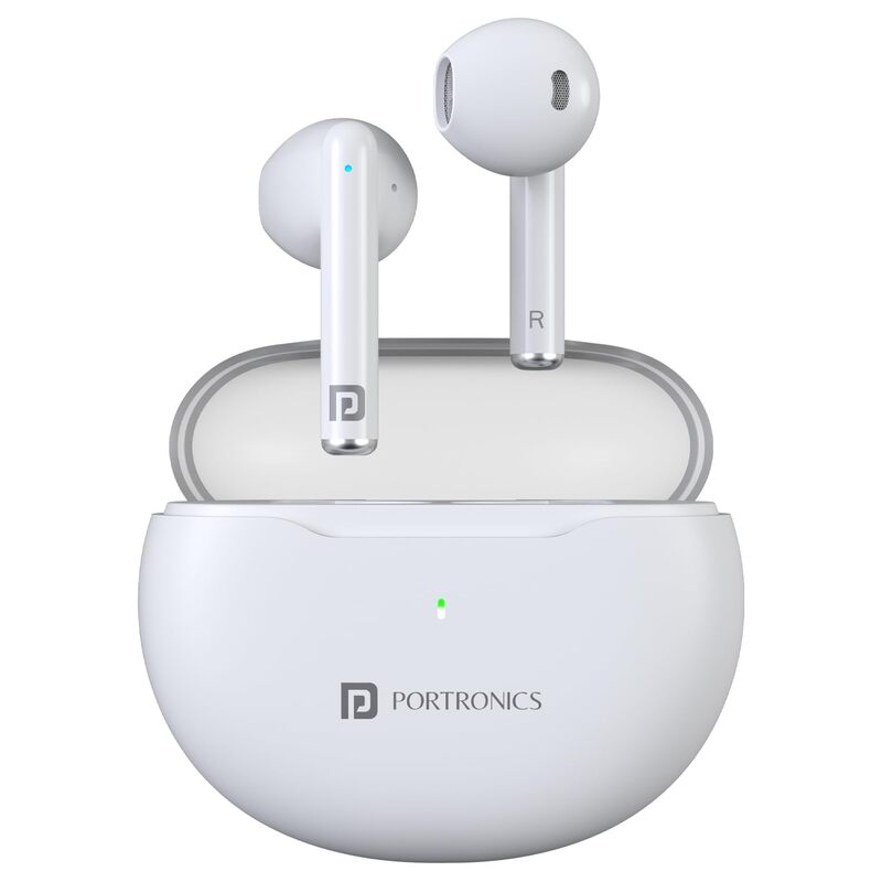 Portronics Twins S20 – TWS Earbuds, 35H Playtime, White. Enjoy seamless connectivity, superior sound quality, and a sleek design for an immersive audio experience on the go.