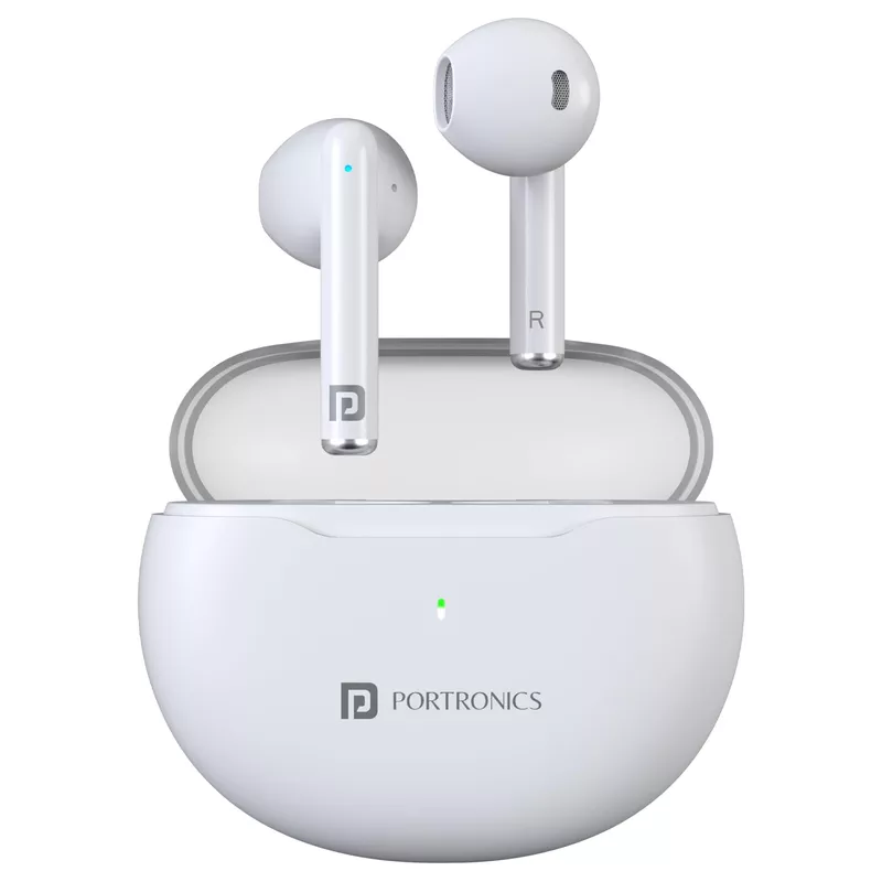 Portronics Twins S20 – TWS Earbuds, 35H Playtime, White. Enjoy seamless connectivity, superior sound quality, and a sleek design for an immersive audio experience on the go.