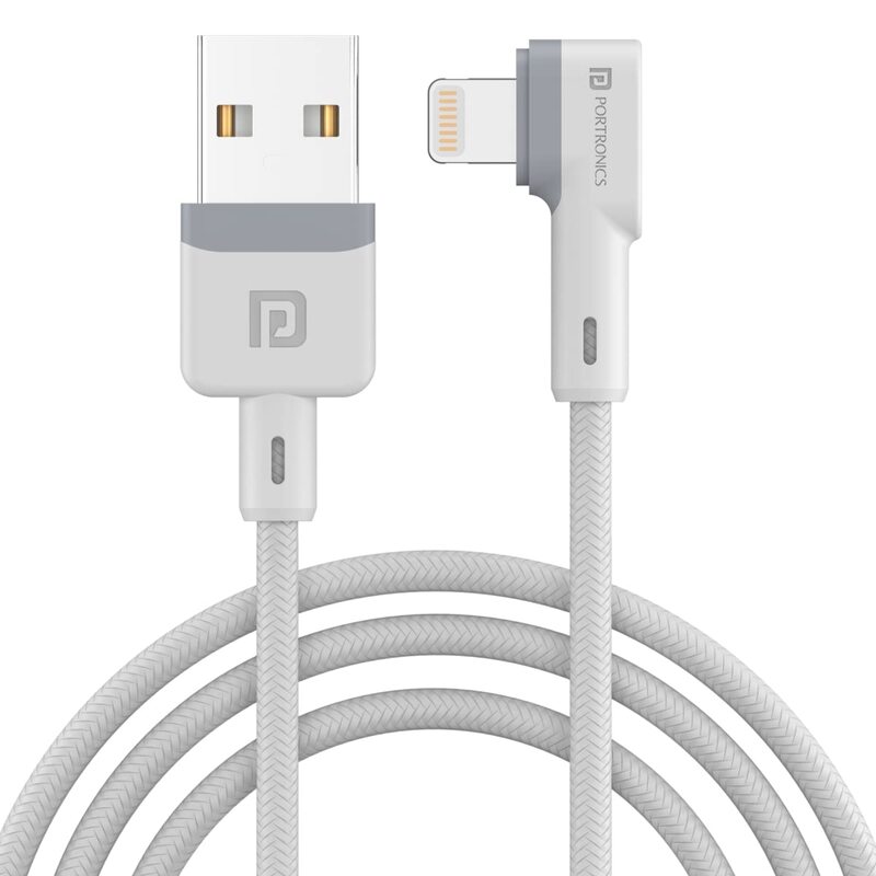 Portronics POR 1401 Konnect L USB-A to Lightning Cable – 3A | Nylon Braided | L-Shape | 1.2m White
