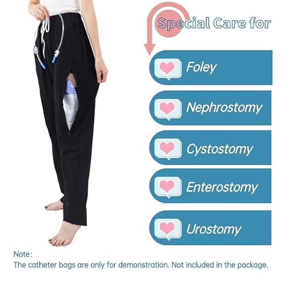Catheter Leg Bag Pants for Men/Women, Urine Bag Holder Pants with 2 Zippered Side Pockets, Holding 2x2000ml Catheter Bag for Nephrostomy, Foley, Cystostomy, Enterostomy, Urostomy Patients