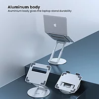 Portronics My Buddy K8 Laptop Stand – Metal Build | Rotatable | Silver | 1 Year Warranty