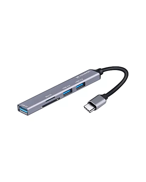 HAMMOK Bruce Multifunction 5 Ports USB Hub Type C to USB3.0 + USB 2.0 * 2+ TF + SD 4K 60HZ 5Gbps Expansion Extender Adapter Plug and Play for Desktop Mouse Keyboard Game pad Console Flash Drive