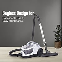 KENT Force Cyclonic Vacuum Cleaner KSL 160  2000W Washable HEPA Filter  Low Noise Rubberized Wheels Multiple Accessories Bagless Design Auto Cord Retractor White/Silver