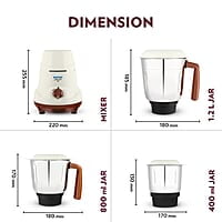 Borosil Home Star Mixer Grinder, For Wet/Dry Mixing & Grinding, 500 Watts, 3 Stainless Steel Jars(1.2 L Blending Jar, 800 ml Dry/Wet Grinder, 400 ml Chutney Jar), Mixie For Kitchen