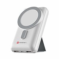 Portronics Wirecell – 10000mAh, 15W Mag Wireless Power Bank - White. Sleek design, fast charging, portable, and compatible with various devices. Perfect for on-the-go charging needs.