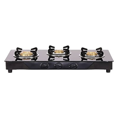 Wonderchef Glory 3 Burner Glass Cooktop, Black 8mm Toughened Glass  Ergonomic Knobs, Stainless Steel Drip Tray, Manual Ignition Gas Stove