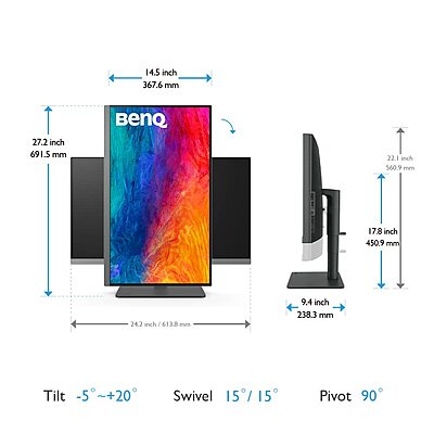 BenQ, 27-Inch, 4K UHD, 95% P3, HDR400, 60Hz, USB-C, Designer Monitor, PD2706U