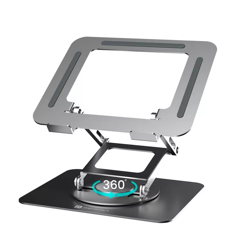 Portronics My Buddy K11 Pro Laptop Stand – Metal Build | Extendable & Rotatable | Silver