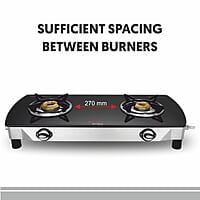 Preethi Bluflame Streak Plus Glass Top 2 Burner Gas Stove, with Jumbo Burner, Manual Ignition