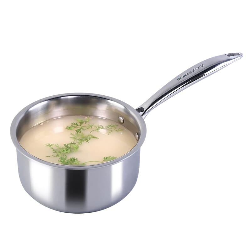 Wonderchef Nigella Tri-ply Stainless Steel 16 cm Sauce Pan 1.5 Liters 2.6mm Thickness Silver