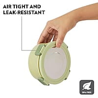 Borosil Glory Green Stainless Steel Lunchbox with Bag | 3 pcs Container Set (280 ml Each) | Microwavable Tiffin