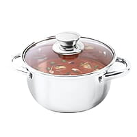 Wonderchef Nigella Stainless Steel Casserole with Lid Curved Body Glass Lid with Steam Vent 16cm