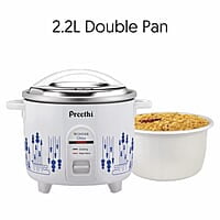 Preethi Glitter Electric Cooker, 2.2 Liters with Double Pan – White & Blue